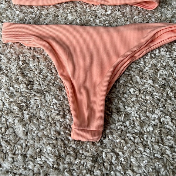 Shein Salmon/Peachey Pink 2 Piece Ribbed Bikini Set Sz S - Picture 4 of 8